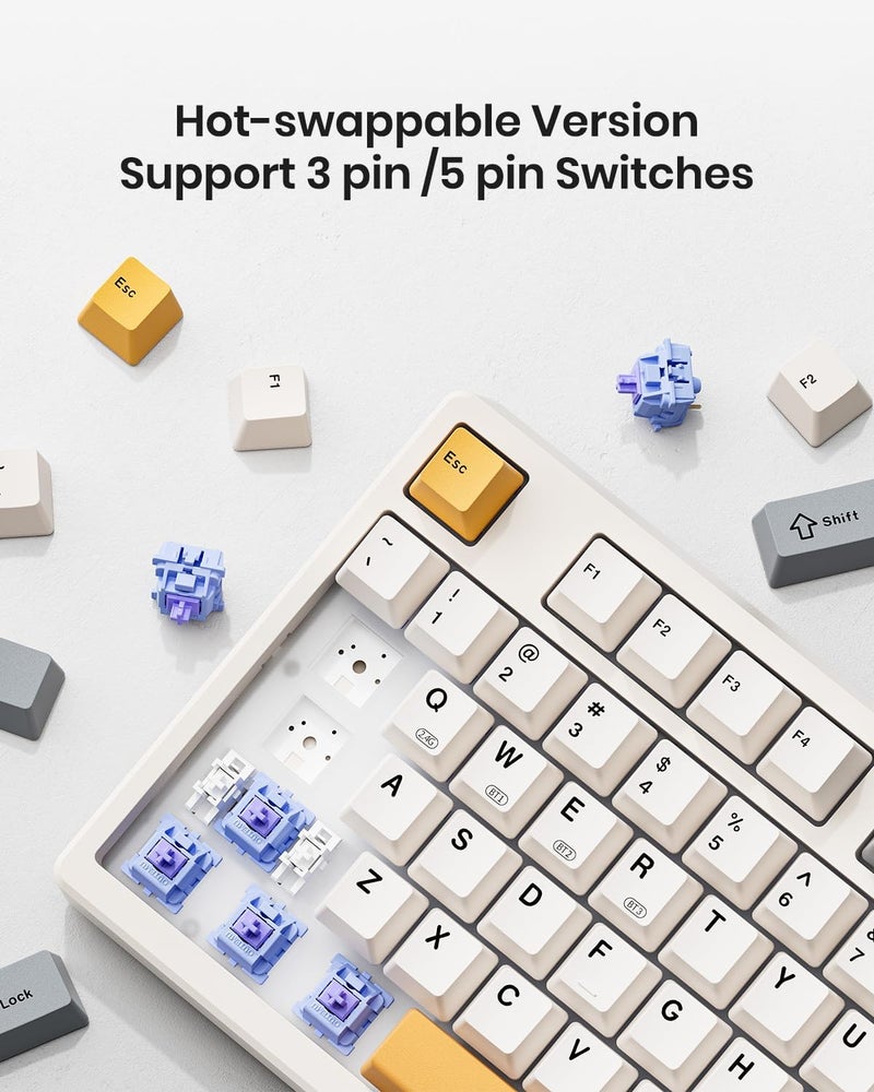 Kisnt Wireless Mechanical Keyboard,Gasket Mounted with Creamy Sound,Bluetooth/2.4GHz/USB-C,Custom Hot Swappable,RGB Backlit,75% Compact Layout for Gaming/Typing/Win/Mac/PC (Retro Beige,Linear Switch) - Image 4